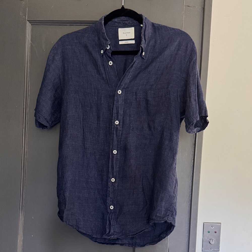 Billy Reid Linen Navy Casual Button Down Shirt